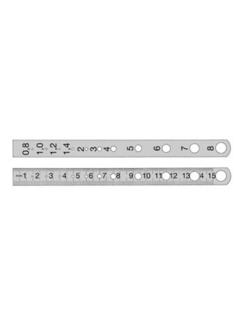 Ruler measuring range up to 145 mm one side notched with hole gauge